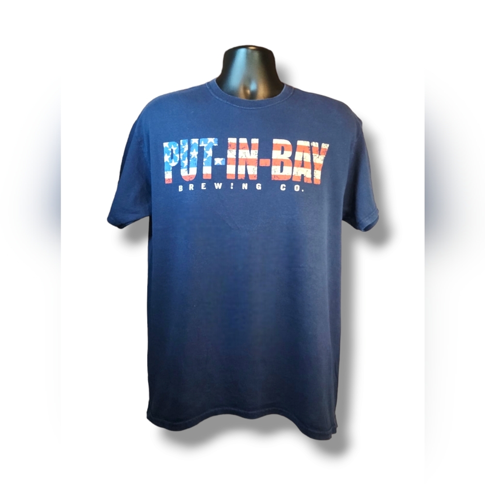 Mens American Put-In-Bay Size Large Brewing Co. Cotton T-Shirt Blue Short Sleeve